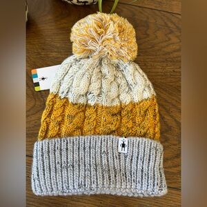 Smartwool Yellow, Cream & Gray Cable Knit Pom Beanie